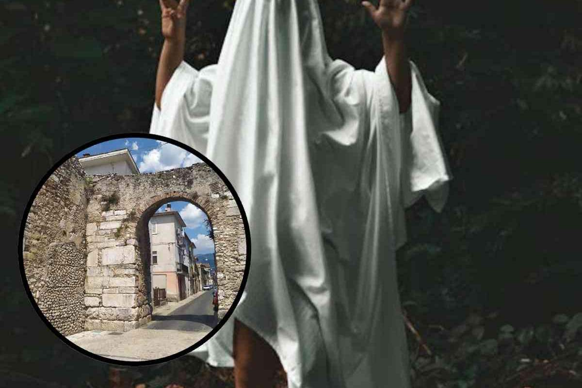 Un fantasma e, in evidenza, le mura del borgo di Alife 